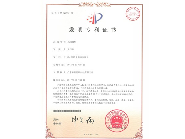 世界杯官方网页版2017年获顺德政府颁发“发明专利证书”